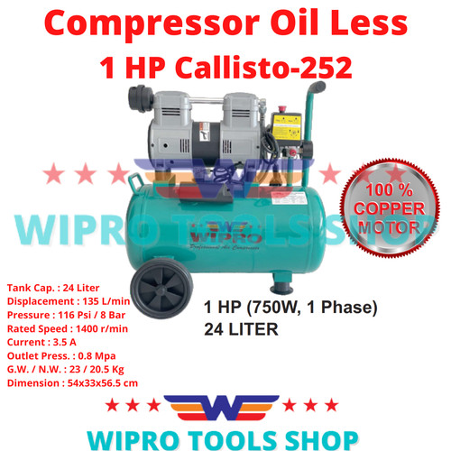 Mesin Kompressor Angin Compressor OIL LESS 1 HP Callisto-252 Wipro