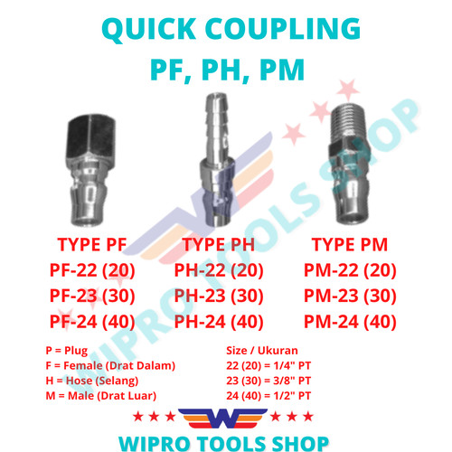 Coupler / Quick Coupling / Sambungan Kompresor Angin PF, PH, PM