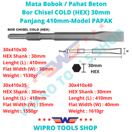 Mata Bobok/Pahat Beton/Bor Chisel COLD (HEX) 30mm x 410mm Model PAPAK