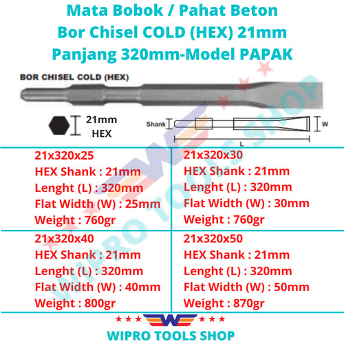 Mata Bobok/Pahat Beton/Bor Chisel COLD (HEX) 21mm x 320mm Model PAPAK