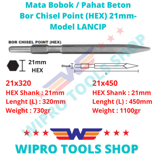 Mata Bobok / Pahat Beton / Bor Chisel Point (HEX) 21mm Model Lancip