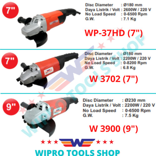WIPRO Mesin Gerinda / Disc Grinder 7" WP-37HD / 7" W 3702 / 9" W 3900