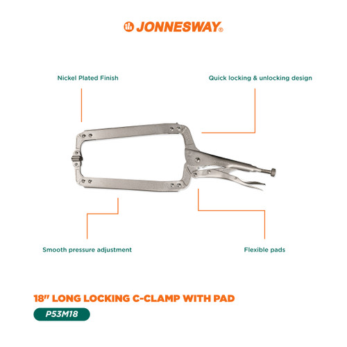 18" LONG LOCKING C-CLAMP WITH PAD ( P53M18 )
