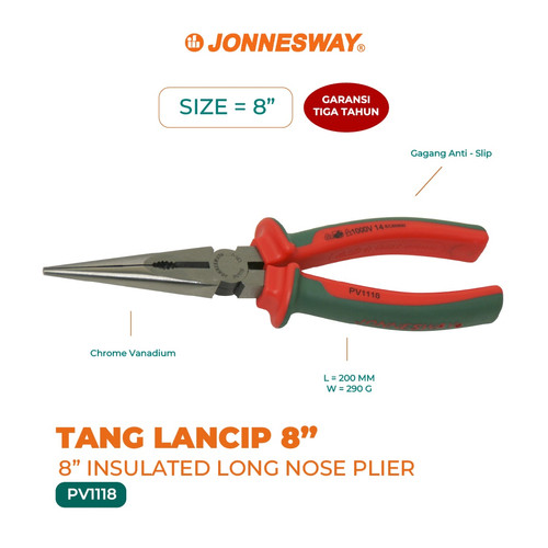 8" PLIER HIDUNG PANJANG TERINSULASI  (PV1118)
