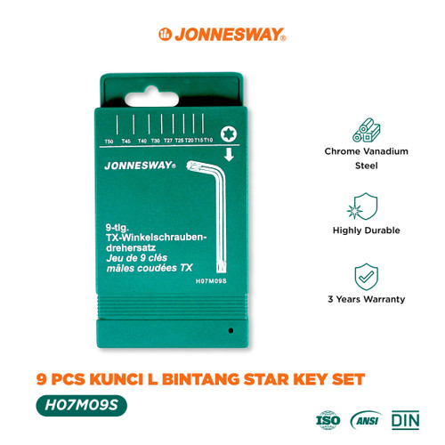 Jonnesway 9 Pcs Kunci L Sort Bintang Star Key Set - H07M09S