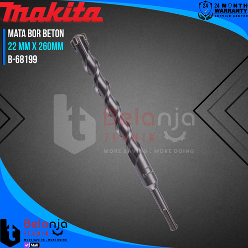 Mata Bor Pelubang Beton 22 MM X 260MM Makita SDS Plus Four Cut Hammer Masonry Drill Bits 260 MM B-68199