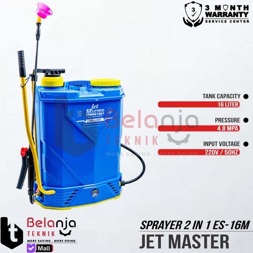 Jet Master By Tasco Alat Semprot Hama Disinfektan 16 Liter Knapsack Sprayer 2 IN 1 Manual Elektrik 16L ES-16M