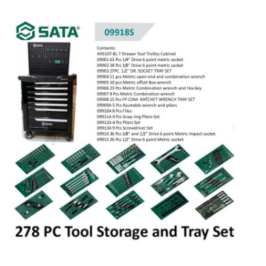 Tool Kit Set 278 Pcs Sata 7 Drawer Tool Trolley Storage ToolKit 09918S
