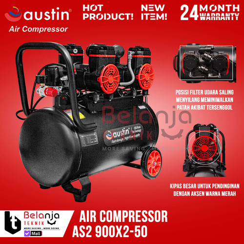 Mesin Kompresor Udara Tanpa Oli Austin AS2 900X2-50 Air Compressor Oilless 50 L