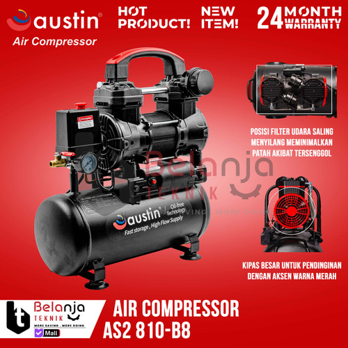 Mesin Kompresor Udara Tanpa Oli Austin AS2 810-B8 Air Compressor Oilless 8 L