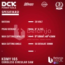 Mesin Potong Kayu Baterai DCK KDMY165Z Circular Saw Cordless 6 Inch Sirkel Kayu KDMY 165 Z KDMY165 6" 6 In Unit Only