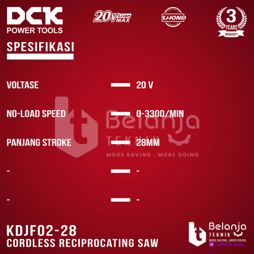 DCK Mesin Gergaji Kayu KDJF02-28 Z 20V Cordless Reciprocating Saw KDJF02-28Z KDJF 02-28 Unit Only