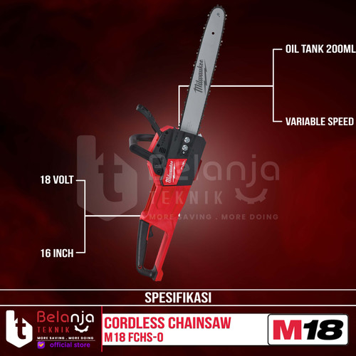 Milwaukee Cordless Chainsaw 16 Inch M18 FCHS-0 Mesin Gergaji Potong Kayu Baterai 18V Unit Only