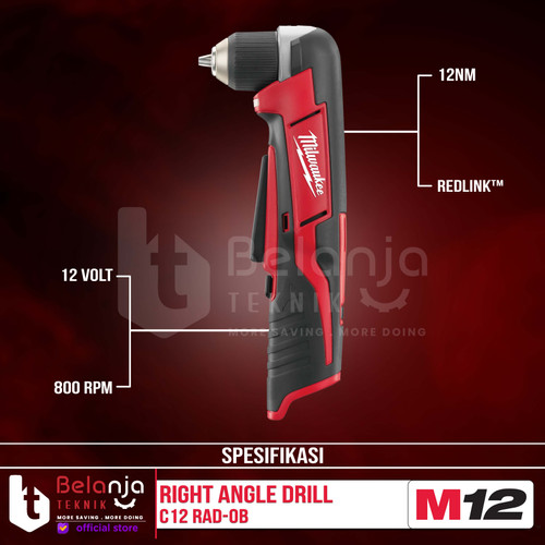 Milwaukee Cordless Right Angle Drill 10MM C12RAD-0B Mesin Bor Sudut Baterai 12V Unit Only