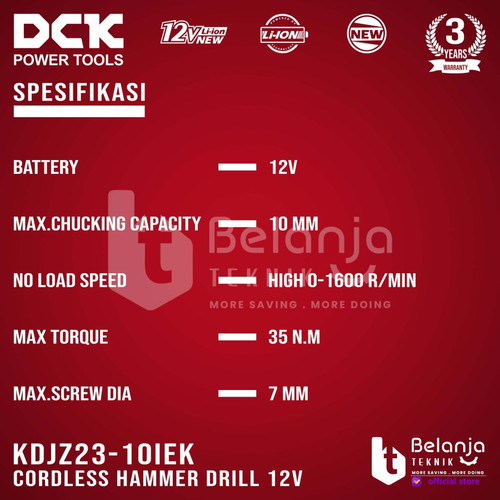Mesin Bor Tembok Baterai DCK KDJZ23 - 10I Z BOX Cordless Impact Drill KDJZ 23-10IZ Unit Only