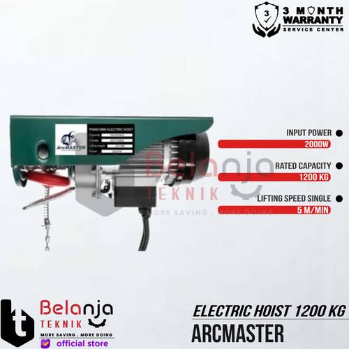 Arcmaster Electric Hoist 1200 Kg 20 Meter Mesin Katrol Takel Listrik Elektrik 2000 Watt