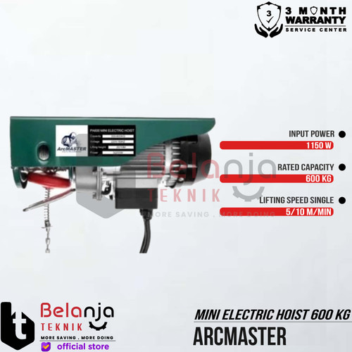 Arcmaster Mini Electric Hoist 600 Kg 20 Meter Mesin Katrol Takel Listrik Elektrik 1150 Watt