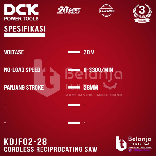 DCK Mesin Gergaji Kayu KDJF02-28 DM 20V Cordless Reciprocating Saw KDJF02-28DM KDJF 02-28