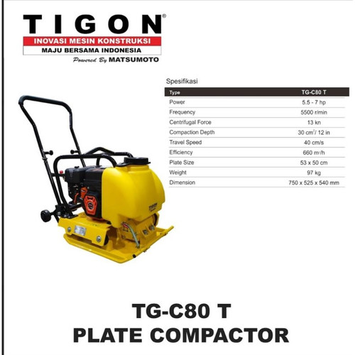 Tigon Mesin Stamper Kodok TG-C80 T Plate Compactor Pemadat Tanah Unit Only