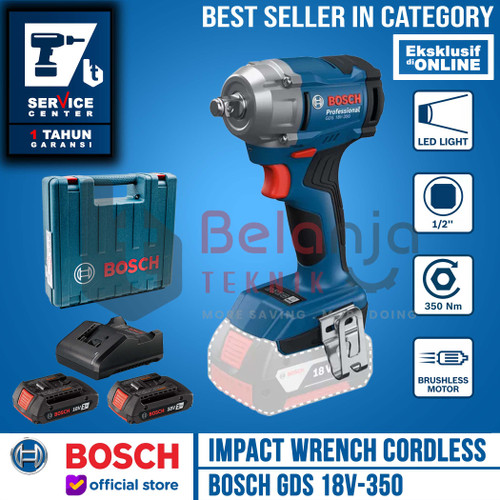 Bosch Mesin Pembuka Baut GDS 18V-350 Impact Wrench Cordless 18V 2 AH