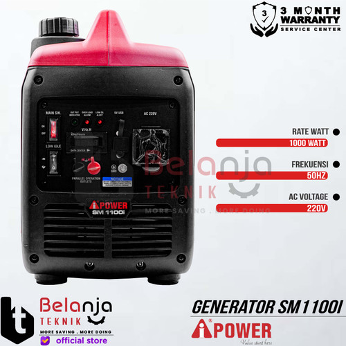 AIPower Mesin Generator Inverter Super Silent SM 1100 i Genset Bensin Recoil SM1100i 1100 Watt SM1100