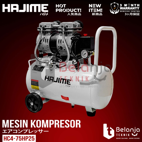 Hajime Mesin Kompressor Udara Portable HC4-75HP25 3/4 HP 25 L 550 Watt Air Compressor Oiless