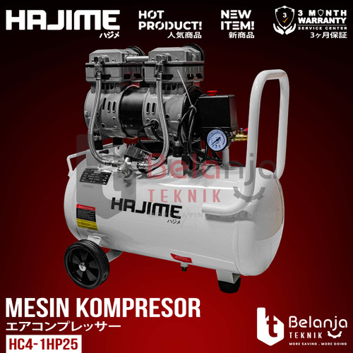 Hajime Mesin Kompressor Udara Portable HC4-1HP25 1 HP 25 L 750 Watt Air Compressor Oiless