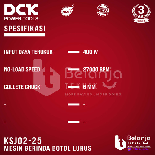 DCK Mesin Gerinda Botol Lurus Listrik KSJ02-25 Die Grinder 400 Watt 25mm