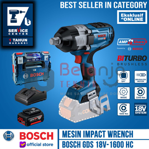 Bosch Impact Wrench Cordless GDS 18V-1600 HC Pembuka Baut 18V 3/4 Inch SET 4 AH