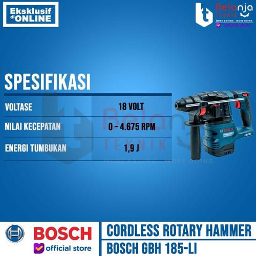 Bosch Rotary Hammer Cordless GBH 185-Li Bor Beton Charger 2X Baterai 2 AH