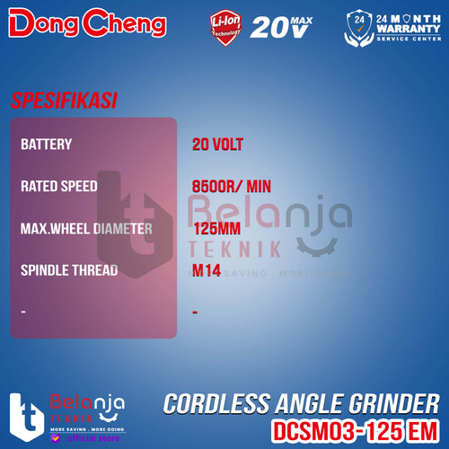 Dongcheng Angle Grinder Baterai DCSM03-125 EM Mesin Gerinda 20V SET DCSM 03 125 DCSM03-125EM