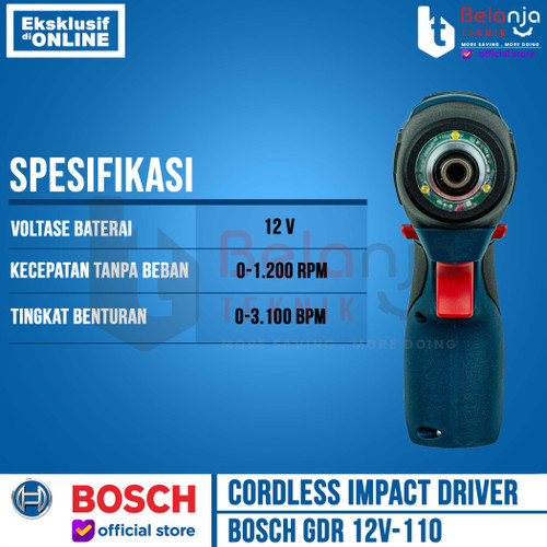 BOSCH Mesin Obeng Baterai GDR 12V-110 LI Impact Screwdriver Set 2 AH