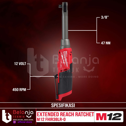 Milwaukee Extended Reach High Speed Ratchet M12 FHIR38LR-0 Kunci Sock Sok Rachet 3/8 Inch 12V Unit Only