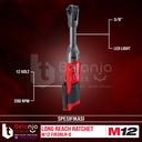 Milwaukee Long Reach Ratchet M12 FIR38LR-0 Kunci Sock Sok Rachet 3/8 Inch 12V Unit Only