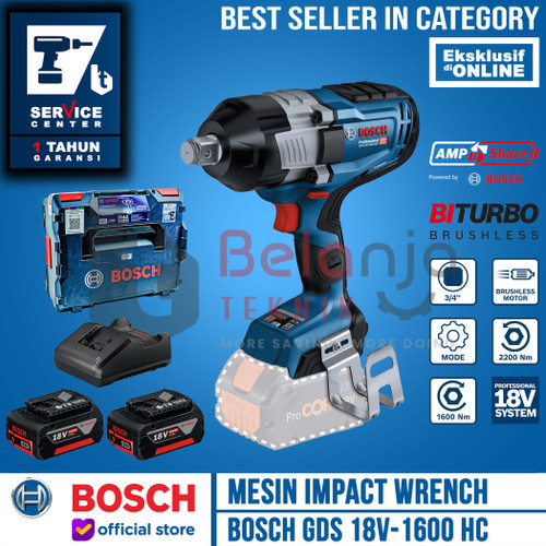 Bosch Impact Wrench Cordless GDS 18V-1600 HC Pembuka Baut 18V 3/4 Inch SET 4 AH