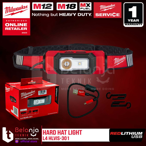 Milwaukee USB Rechargeable LED Head Lamp L4 HLVIS-301 4V 3 AH Senter Lampu Kepala 400 Lumen