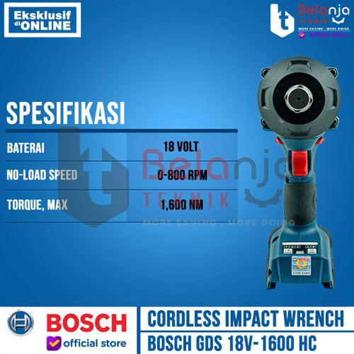 Bosch Impact Wrench Cordless GDS 18V-1600 HC Pembuka Baut 18V 3/4 Inch SET 4 AH
