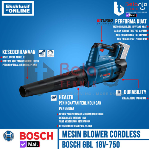 Bosch Mesin Blower Tangan Cordless GBL 18V-750 Hand Blower 18 V GBL18V SET PROCORE 8 AH