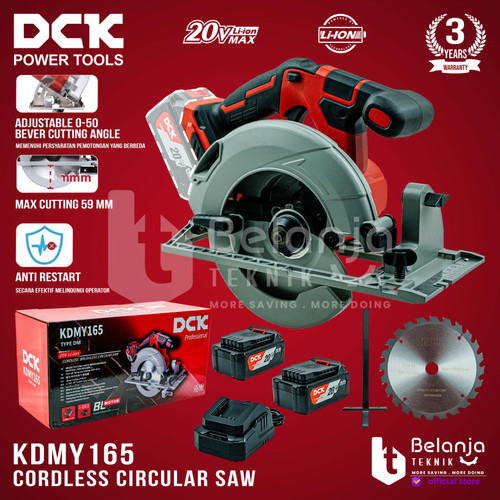 DCK Mesin Potong Kayu Baterai KDMY165EM Circular Saw Cordless 6 Inch Sirkel Kayu KDMY 165 EM KDMY165 6" in 2 battery