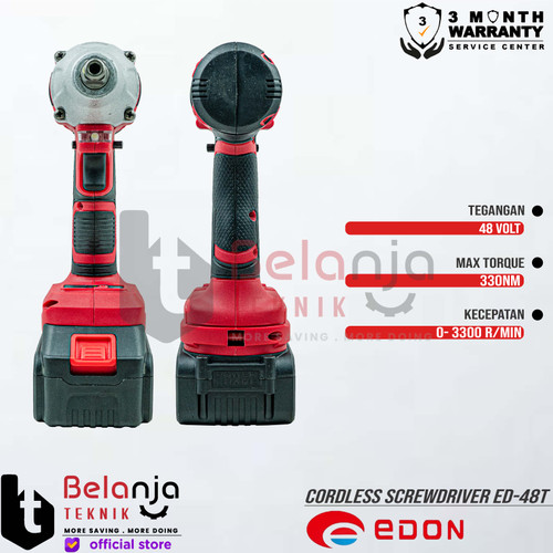 Edon Impact Wrench Brushless Baterai ED-48T Mesin Buka Baut 48V SET