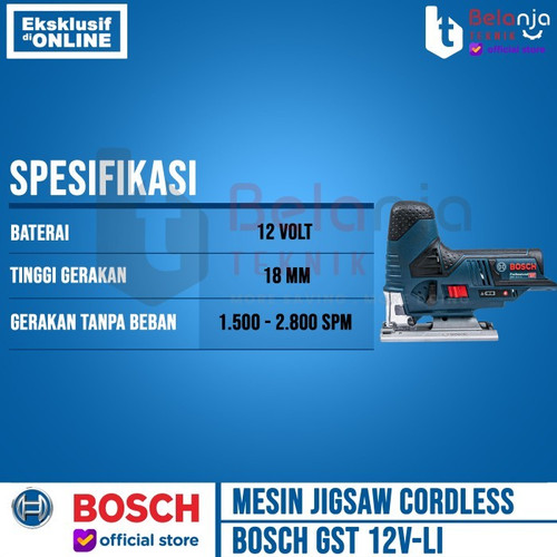 Bosch Jigsaw Cordless GST 12V-Li Mesin Gergaji Baterai SET Charger 2AH