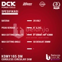 DCK Mesin Potong Kayu Baterai KDMY165DM Circular Saw Cordless 6 Inch Sirkel Kayu KDMY 165 DM KDMY165 6" 6 in battery