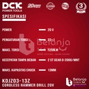 DCK Cordless Hammer Drill KDJZ03-13Z 20V Bor Impact Baterai Set 4 AH