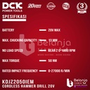 DCK Cordless Hammer Drill KDJZ2050iEM 20V Bor Impact Baterai KDJZ2050i