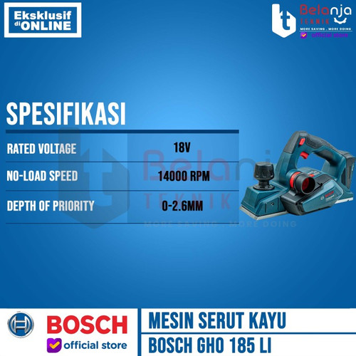 Bosch Mesin Serut Kayu Ketam Baterai GHO 185 LI Planner 18V Procore