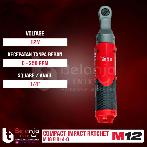Milwaukee Compact Impact Ratchet M12 FIR14-0 Kunci Rachet Set 12V 6 AH