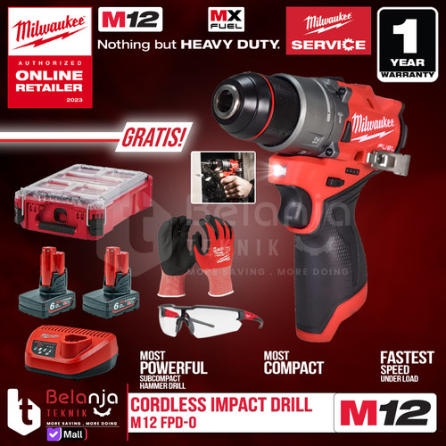 Milwaukee Bor Baterai M12 FPD2-0 Cordless Impact Drill SET 12V 6AH FPD 2 Baterai