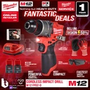 Milwaukee Bor Baterai M12 FPD2-0 Cordless Impact Drill SET 12V 2AH FPD