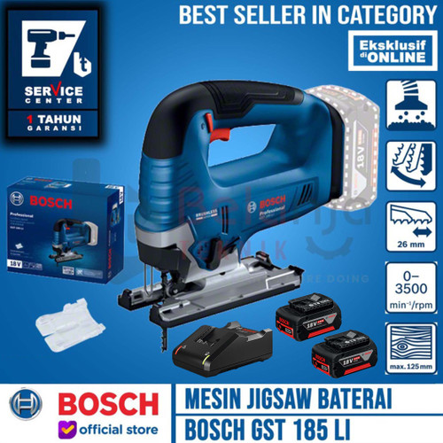 Bosch Mesin Jigsaw Cordless 4" GST 185 LI Charger + Baterai X2 18V SET