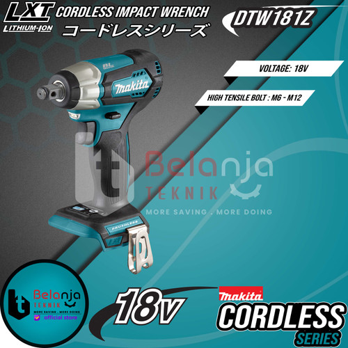 Makita Impact Wrench Baterai DTW181Z Cordless Brushless 1/2 In 18V DTW